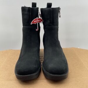 Blonde Waterproof Black Leather Square Toe Ankle Boots Block Heel Side Zip  7